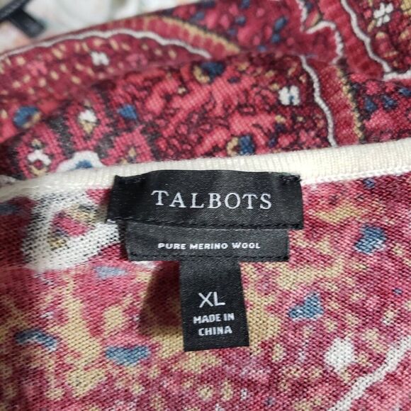 Talbots Sweater XL Red Pure Merino Wool Floral Lightweight Preppy Classic - Picture 8 of 8